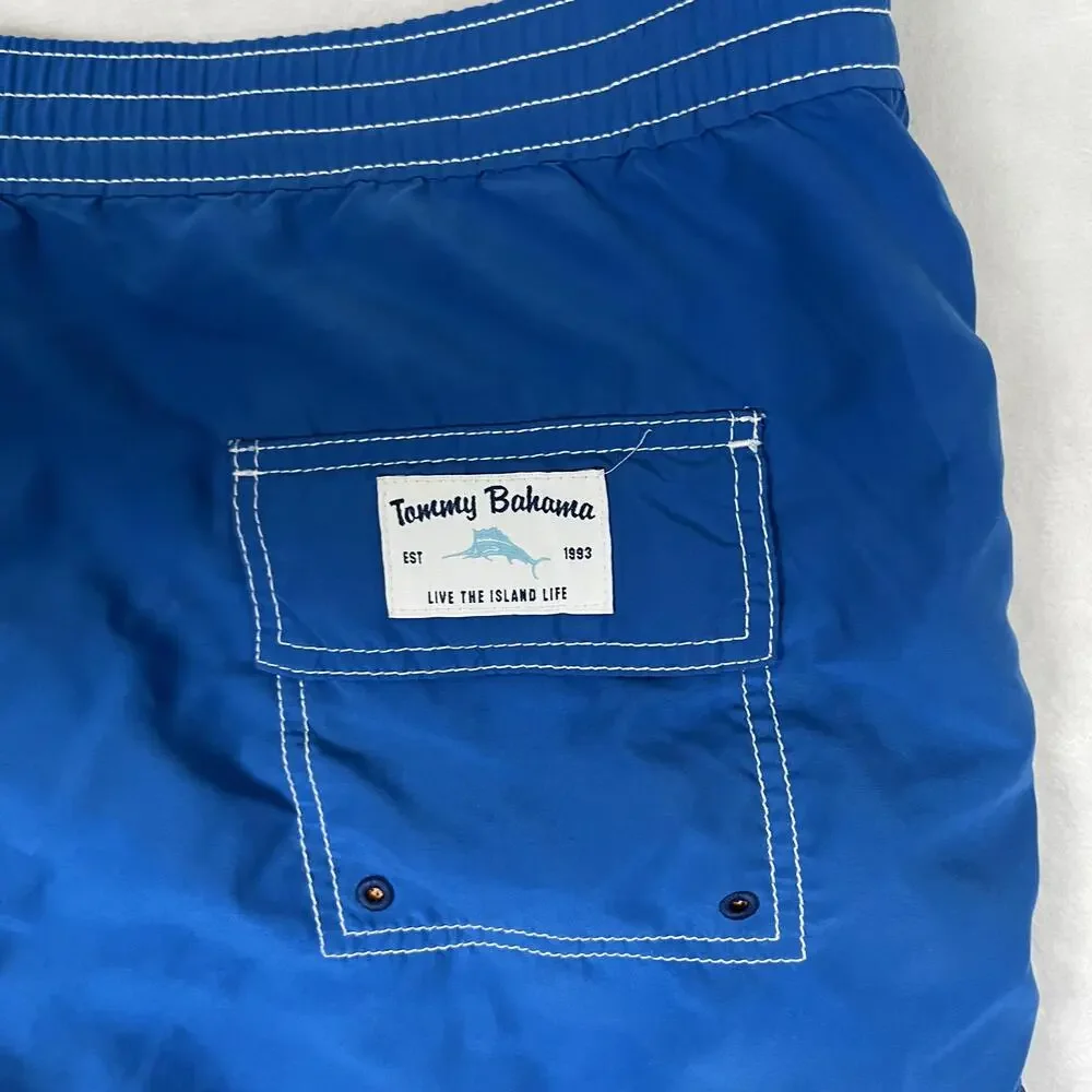 Tommy Bahama Swim Trunks Mens XL Blue Solid Cargo Mesh Lined Drawstring Pockets